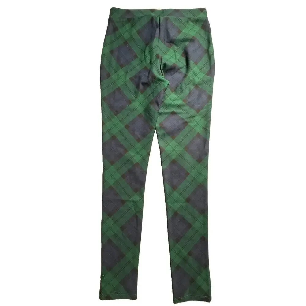 Gymboree Girls Size 12 Green Navy Plaid Pull On Stretch Pants NWOT
